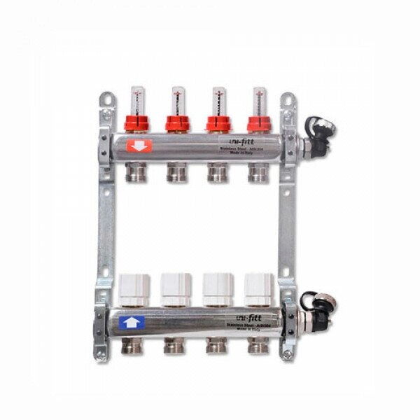 Коллектор для теплого пола UNI-FITT на 9 выходов (нержавеющая сталь) от компании MetSnab - фото 1