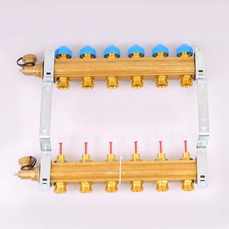 Коллектор для теплого пола WATTS HKV/T 1quot;x3/4quot; ЕК на 6 выходов с расходомером от компании MetSnab - фото 1