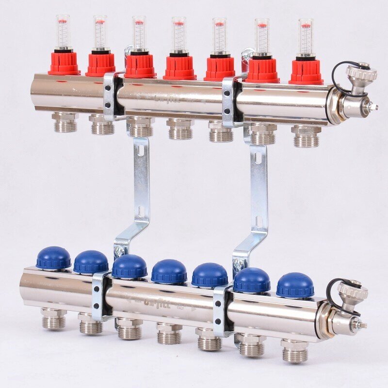 Коллектор из латуни с расходомерами и термостатическими вентилями 7 выходов от компании MetSnab - фото 1