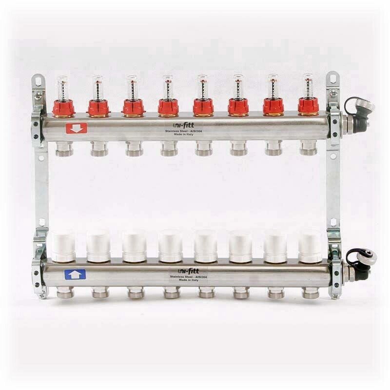 Коллектор из нерж. стали с расходомерами и термостатическим вентилями 8 выходов от компании MetSnab - фото 1