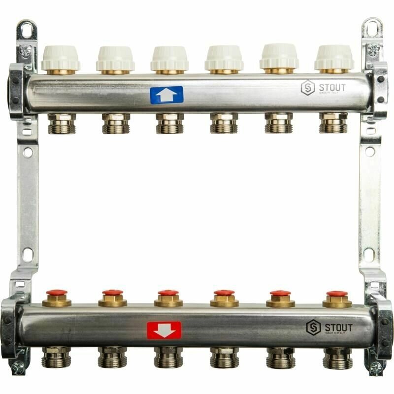 Коллектор из нержавеющей стали без расходомеров на 6 выходов Stout от компании MetSnab - фото 1