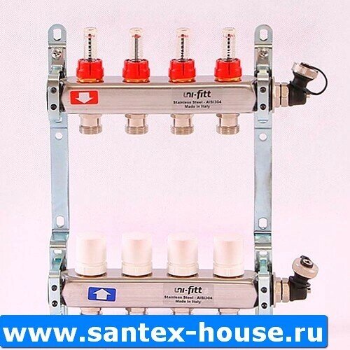 Коллектор из нержавеющей стали с расходомерами и термостатическими вентилями 10 вых. Uni-Fitt от компании MetSnab - фото 1