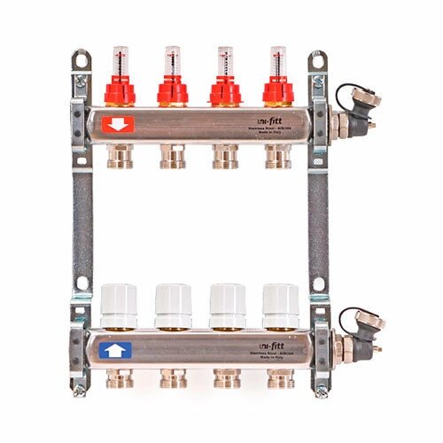 Коллектор из нержавеющей стали с расходомерами и термостатическими вентилями 7 вых. Uni-Fitt от компании MetSnab - фото 1