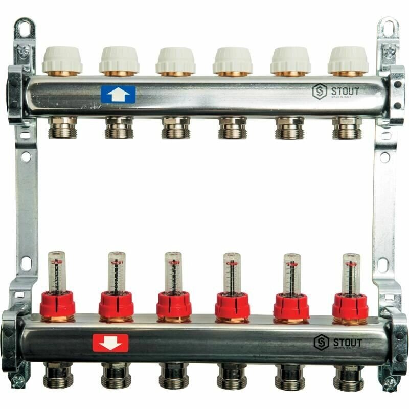 Коллектор из нержавеющей стали с расходомерами на 6 выходов Stout от компании MetSnab - фото 1