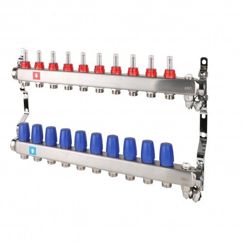 Коллектор MVI с расходомерами, дренажным краном и воздухоотводчиком 10 выходов от компании MetSnab - фото 1