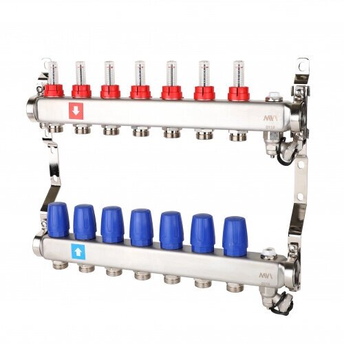 Коллектор MVI с расходомерами, дренажным краном и воздухоотводчиком 7 выходов от компании MetSnab - фото 1