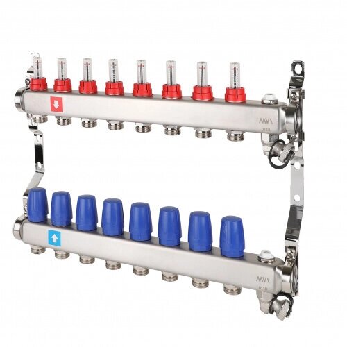 Коллектор MVI с расходомерами, дренажным краном и воздухоотводчиком 8 выходов от компании MetSnab - фото 1