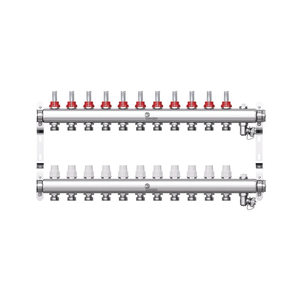 Коллектор нерж. 1quot;-3/4 в сборе с расходомерами на 11 выхода WESTER от компании MetSnab - фото 1