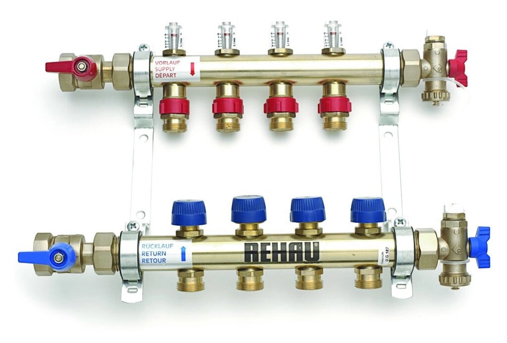 Коллектор распределительный Rehau HKV-D 4 на четыре контура с расходомерами 12080411002 от компании MetSnab - фото 1