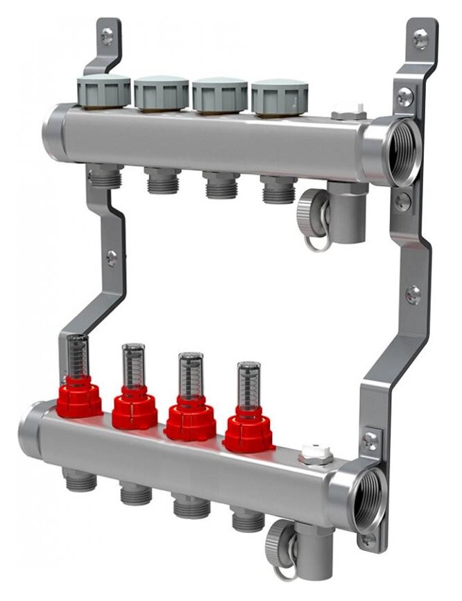 Коллектор распределительный Royal Thermo 1 на 4 контура, с расходомерами RTE 52.104quot; от компании MetSnab - фото 1