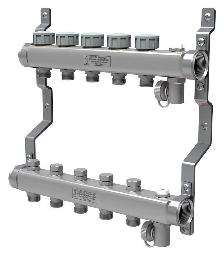 Коллектор распределительный Royal Thermo 1 на 5 контуров RTE 51.105quot; от компании MetSnab - фото 1