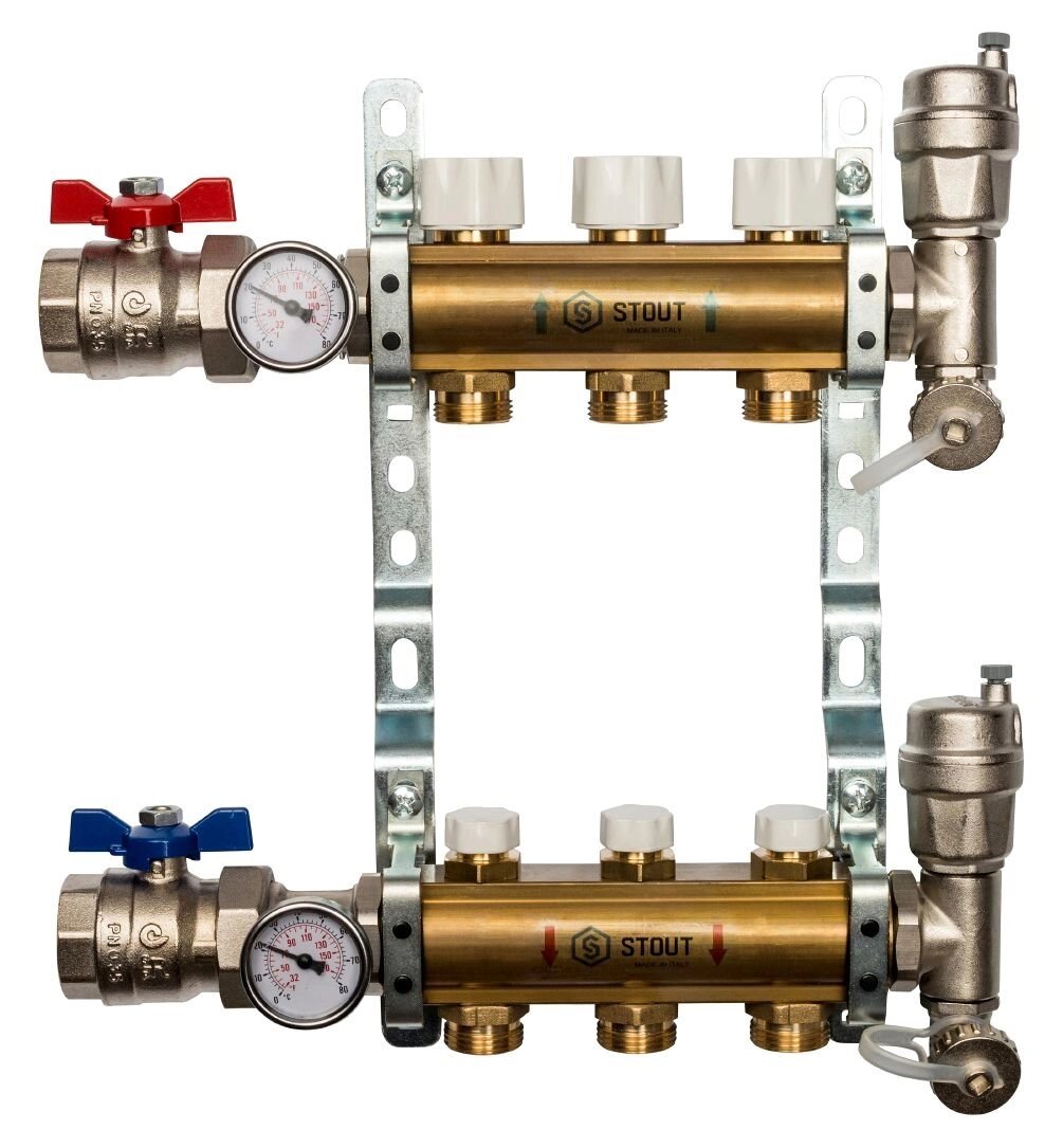 Коллектор распределительный STOUT из латуни без расходомеров 3 выхода SMB 0468 000003 от компании MetSnab - фото 1