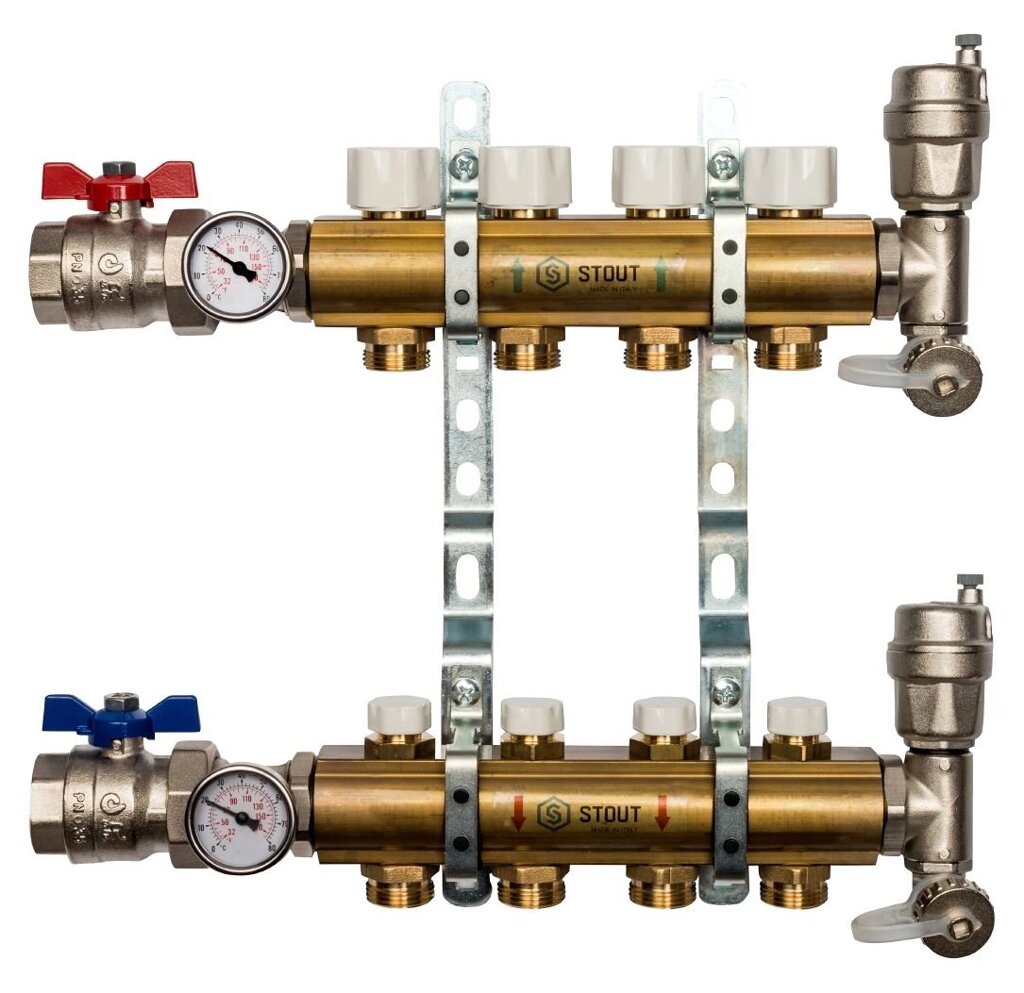 Коллектор распределительный STOUT из латуни без расходомеров 4 выхода SMB 0468 000004 от компании MetSnab - фото 1