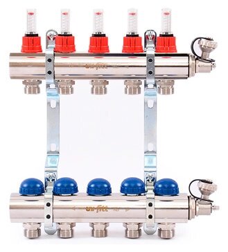 Коллектор распределительный Uni-Fitt 1 5 выходов, с расходомерами и термостатическими вентилями 440E4305quot; от компании MetSnab - фото 1