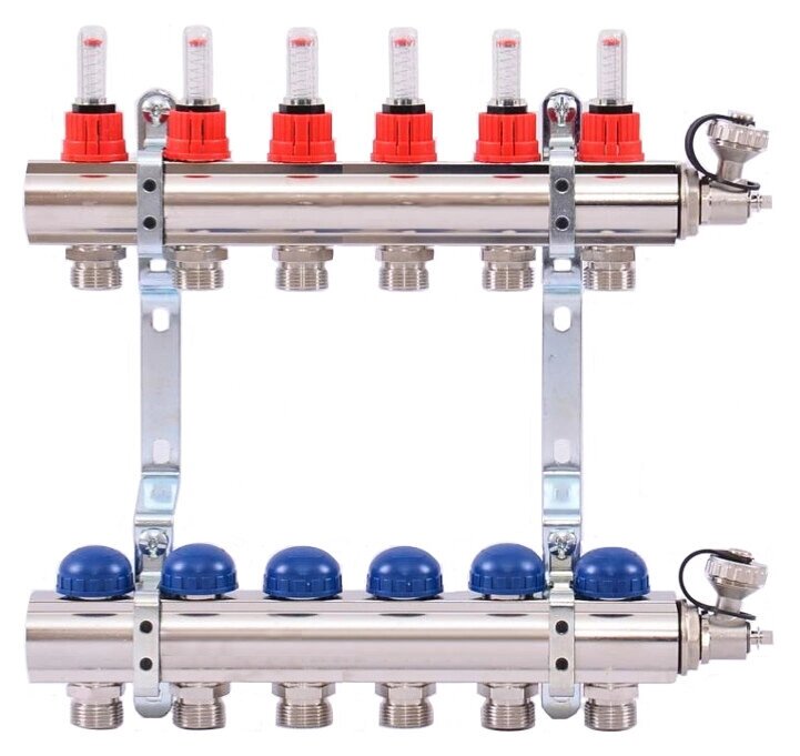 Коллектор распределительный Uni-Fitt 1 6 выходов, с расходомерами и термостатическими вентилями 440E4306quot; от компании MetSnab - фото 1