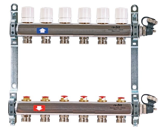 Коллектор распределительный Uni-Fitt 1 6 выходов, с регулировочными и термостатическими вентилями 451I4306quot; от компании MetSnab - фото 1
