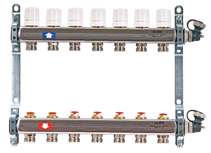 Коллектор распределительный Uni-Fitt 1 7 выходов, с регулировочными и термостатическими вентилями 451I4307quot; от компании MetSnab - фото 1