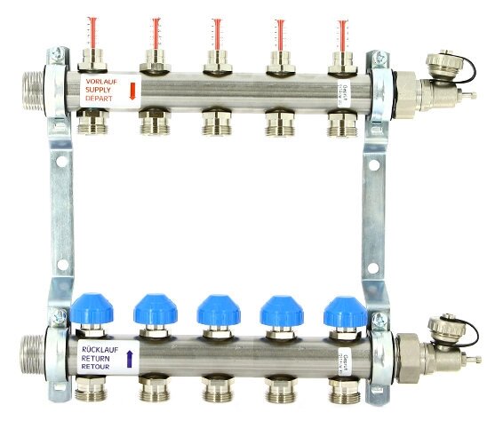 Коллектор распределительный Uni-Fitt Н 1 5 выходов, с расходомерами и термостатическими вентилями 455W4305quot; от компании MetSnab - фото 1