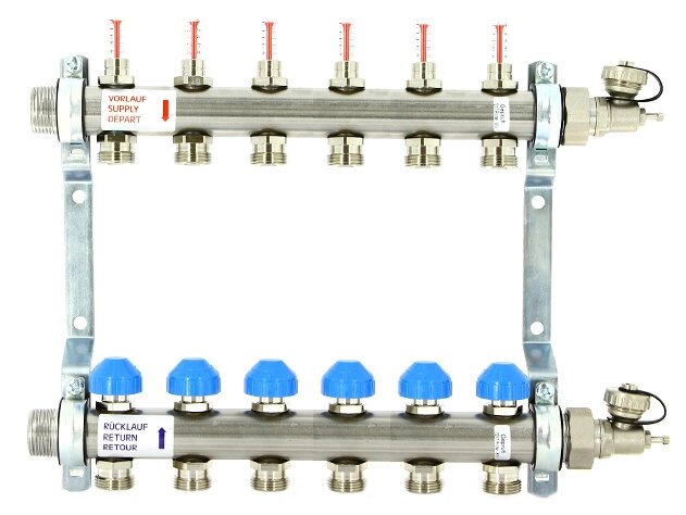 Коллектор распределительный Uni-Fitt Н 1 6 выходов, с расходомерами и термостатическими вентилями 455W4306quot; от компании MetSnab - фото 1