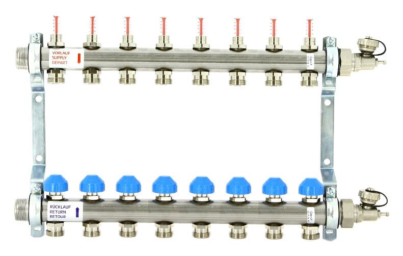 Коллектор распределительный Uni-Fitt Н 1 8 выходов, с расходомерами и термостатическими вентилями 455W4308quot; от компании MetSnab - фото 1