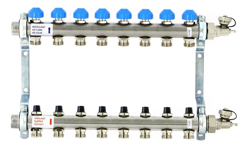 Коллектор распределительный Uni-Fitt Н 1 8 выходов с регулировочными и термостатическими вентилями 456W4308quot; от компании MetSnab - фото 1