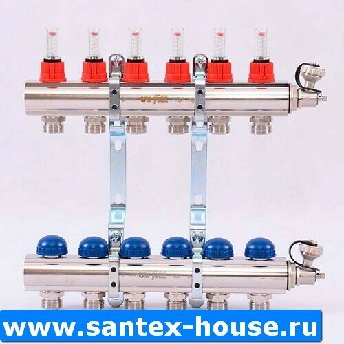 Коллектор с расходомерами и термостатическими вентилями 9 вых. Uni-Fitt от компании MetSnab - фото 1