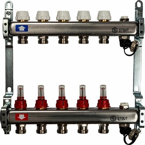 Коллектор с расходомерами, с запорными клапанами 5 вых. Stout от компании MetSnab - фото 1