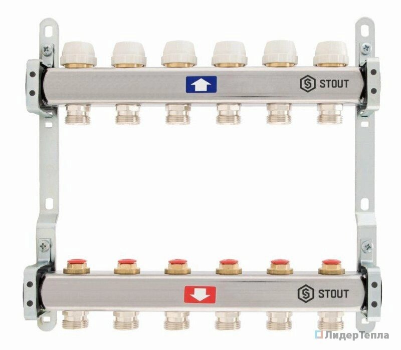 Коллектор Stout из нержавеющей стали без расходомеров 7 выходов (арт. SMS 0922 000007) от компании MetSnab - фото 1
