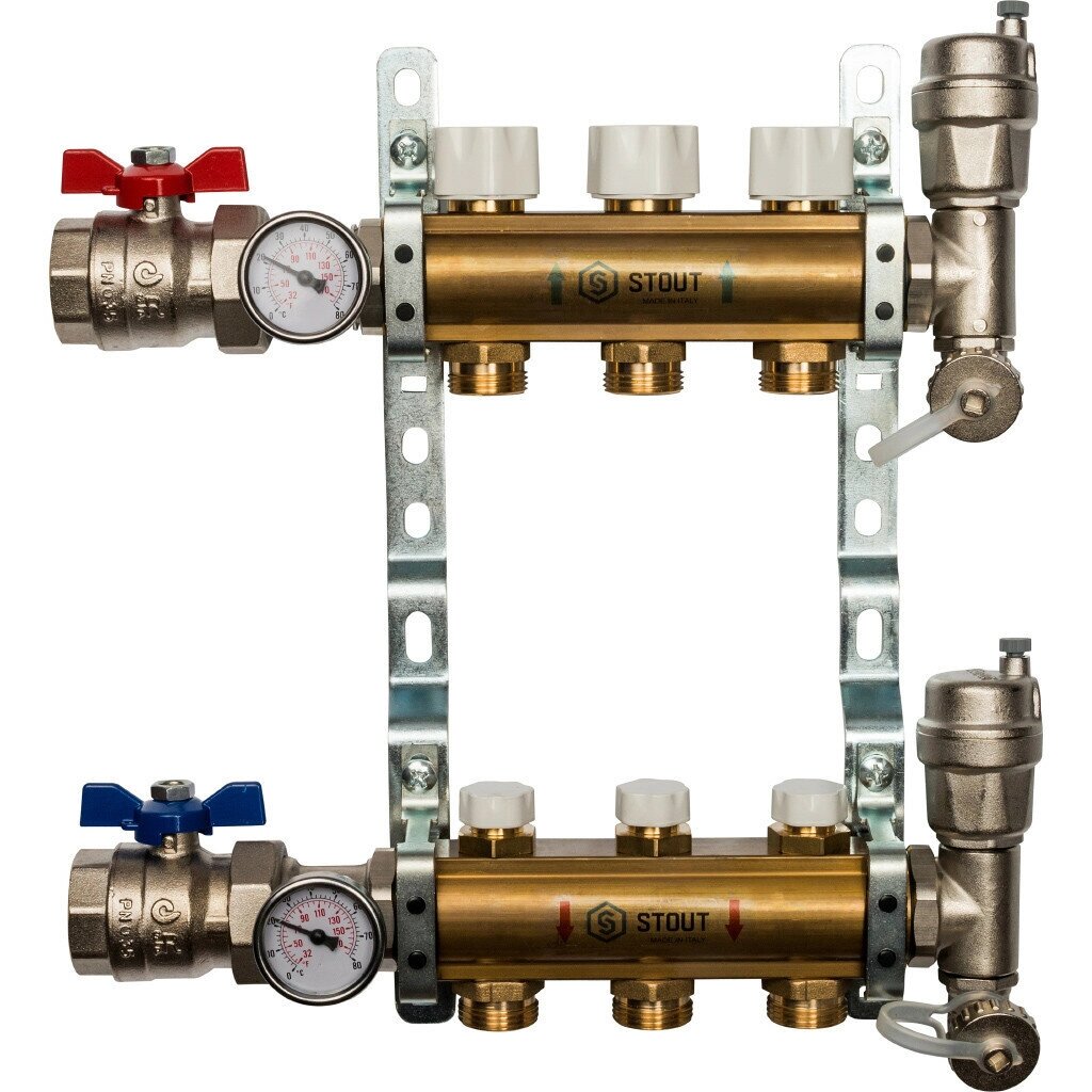 Коллектор Stout распределительный из латуни без расходомеров 1/3/4x3, SMB 0468 000003 от компании MetSnab - фото 1