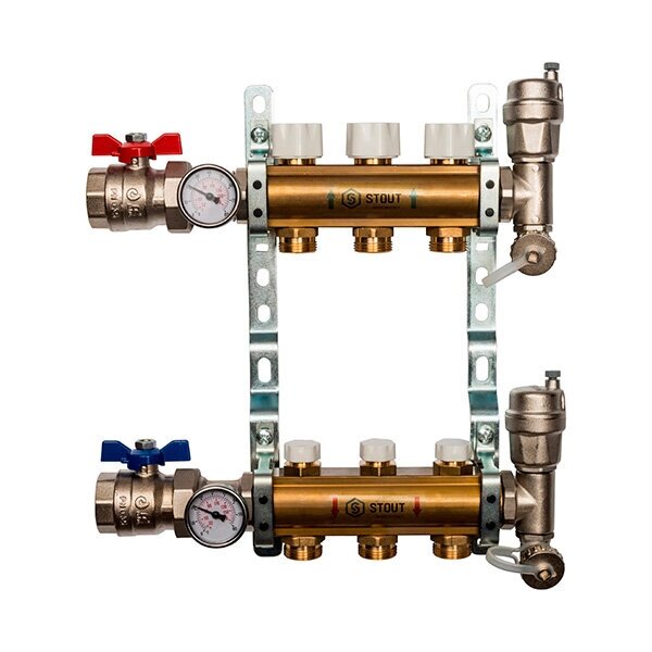 Коллектор Stout SMB 0468 000005 из латуни, без расходомеров 1quot;x3/4quot; на 5 выходов от компании MetSnab - фото 1