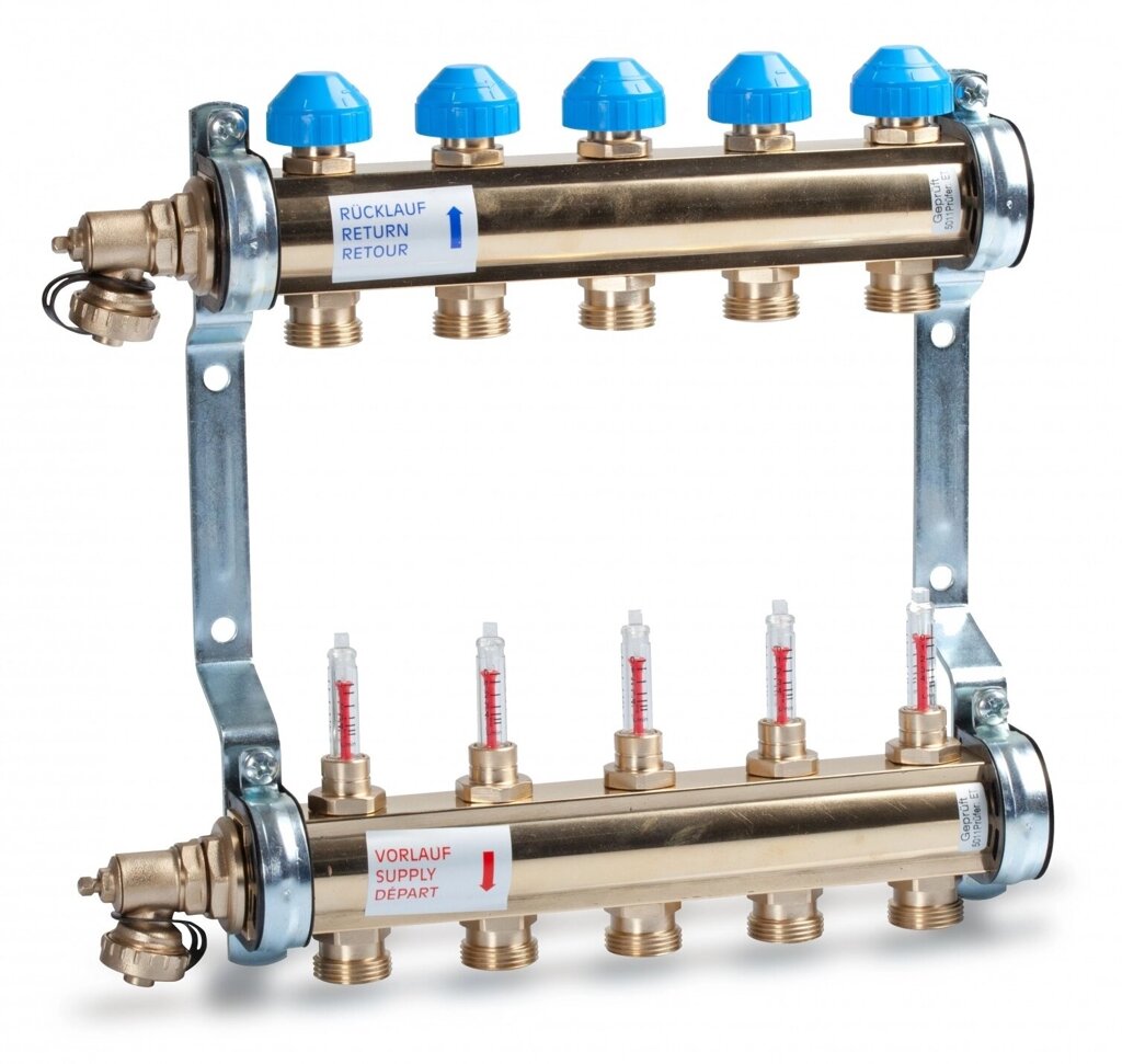 Коллектор Watts HKV/T-5 с расходомерами (на пять контуров) для теплого пола от компании MetSnab - фото 1