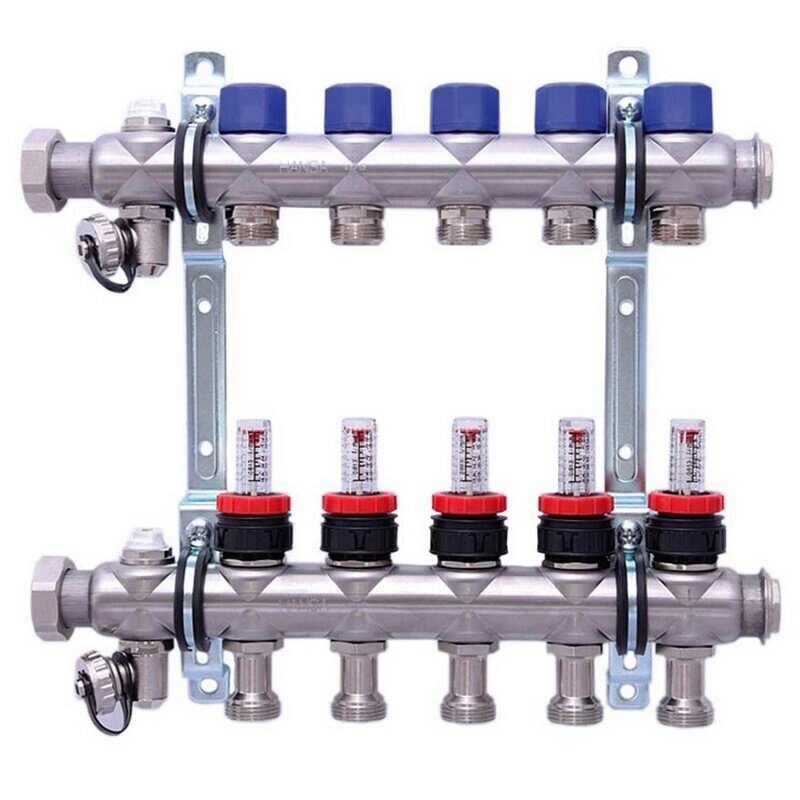 Коллекторная группа Hansa 1quot; 5 контуров с расходомерами от компании MetSnab - фото 1