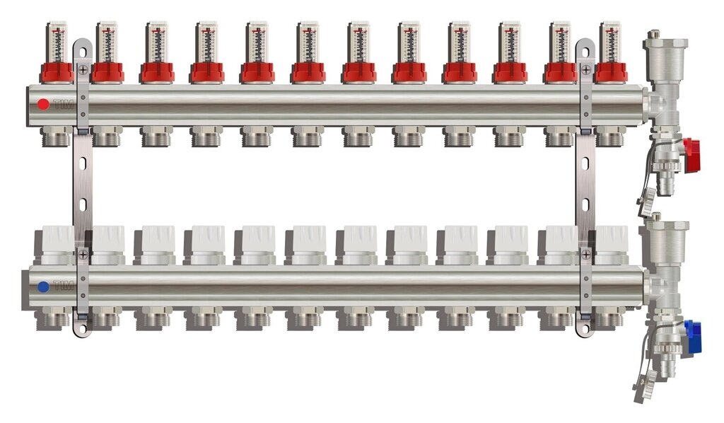 Коллекторная группа Коллекторная группа Tim (KC012) 1quot; ВР, 12 отводов 3/4quot;, расходомер, воздухоотводчик, от компании MetSnab - фото 1