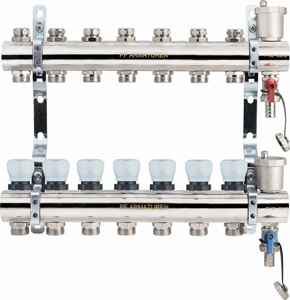 Коллекторная группа с настроечными и термостатическими клапанами на 7 выходов PROFACTOR PF MB 804.7 от компании MetSnab - фото 1