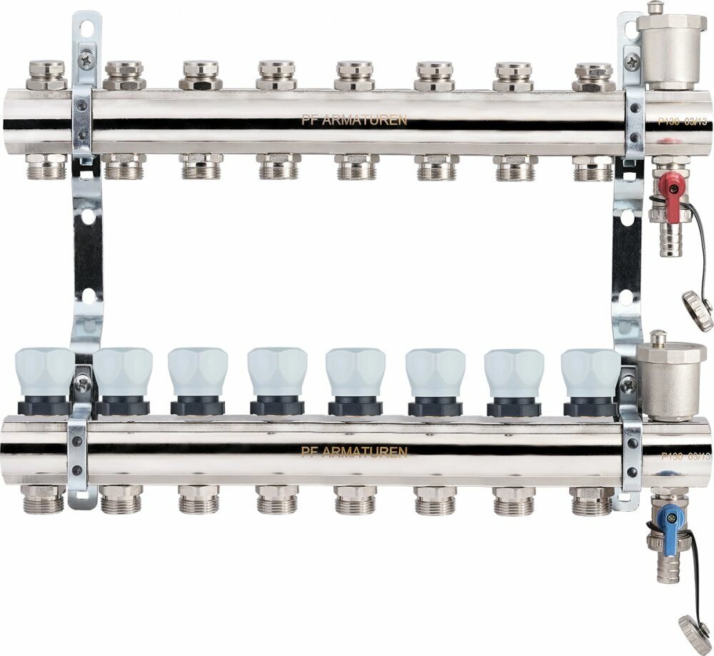 Коллекторная группа с настроечными и термостатическими клапанами на 8 выходов PROFACTOR PF MB 804.8 от компании MetSnab - фото 1