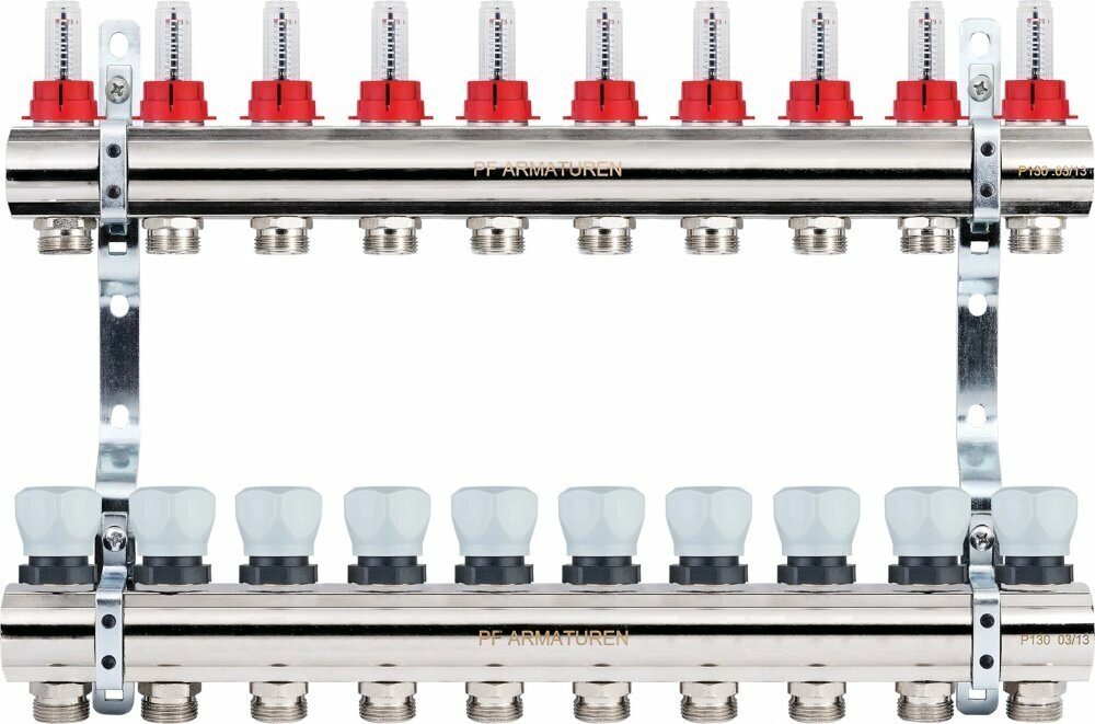 Коллекторная группа с расходомерами и термостатическими клапанами на 10 выходов PROFACTOR PF MB 800. от компании MetSnab - фото 1