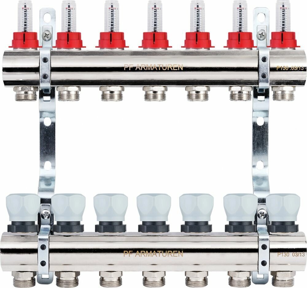 Коллекторная группа с расходомерами и термостатическими клапанами на 7 выходов PROFACTOR PF MB 800.7 от компании MetSnab - фото 1