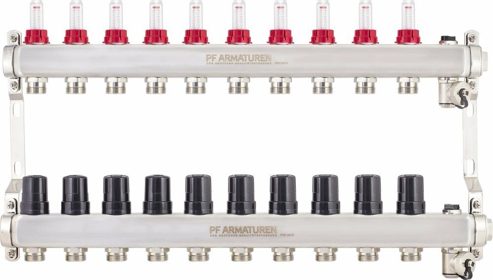 Коллекторная группа с расходомерами, термостатическими клапанами на 10 выходов PROFACTOR PF MB 806.1 от компании MetSnab - фото 1