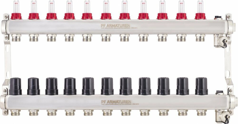 Коллекторная группа с расходомерами, термостатическими клапанами на 11 выходов PROFACTOR PF MB 806.1 от компании MetSnab - фото 1