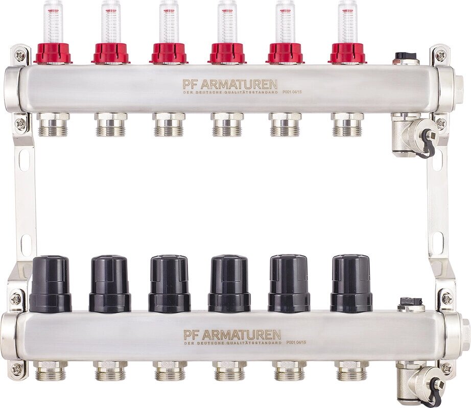 Коллекторная группа с расходомерами, термостатическими клапанами на 6 выходов PROFACTOR PF MB 806.6 от компании MetSnab - фото 1