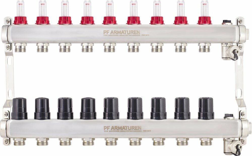 Коллекторная группа с расходомерами, термостатическими клапанами на 9 выходов PROFACTOR PF MB 806.9 от компании MetSnab - фото 1