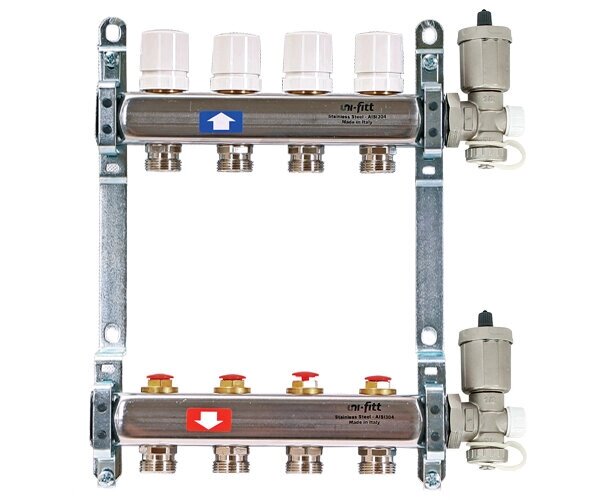 Коллекторная группа UNI-FITT Uni-Fitt, 1 х 3/4 - 10 контуров с регулировочными, термост. вентилями, автоматич. от компании MetSnab - фото 1