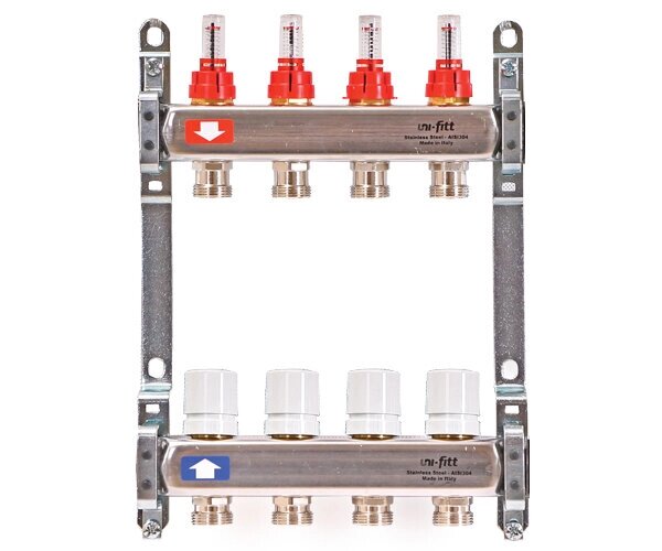 Коллекторная группа UNI-FITT Uni-Fitt, 1 х 3/4 - 8 контуров с расходомерами, термост. вентилями (450B4308) от компании MetSnab - фото 1