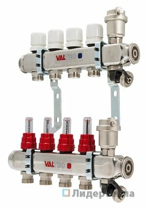 Коллекторный блок Valtec 1 дюйм, 4 x 3/4 дюйма, евроконус со встроенными расходомерами (VTc. 586. EMNX. 0604) от компании MetSnab - фото 1