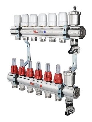 Коллекторный блок Valtec 1quot;х3/4quot; 3 выхода с расходомерами (латунь) VTc. 596. EMNX. 0603 от компании MetSnab - фото 1