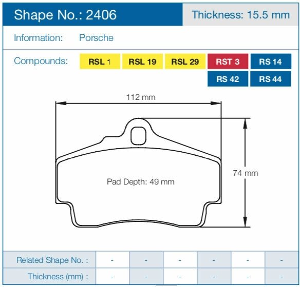 Колодки тормозные 2406-RSL29 PAGID RSL29 задние PORSCHE 718 Cayman, Boxter; 997 3,6 05-09; 996 97-05 от компании MetSnab - фото 1