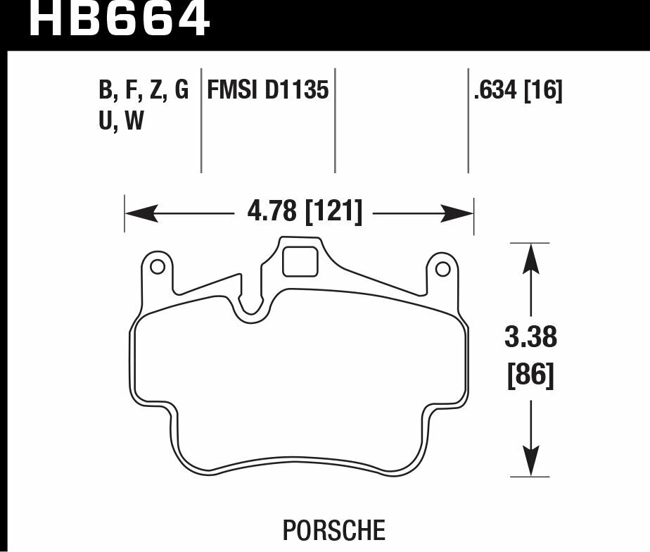 Колодки тормозные HB664F. 634 HAWK HPS Porsche 911 (997), Boxster 2008-2011; Cayman 2005-2012 от компании MetSnab - фото 1