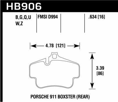 Колодки тормозные HB906B. 634 HAWK HPS 5.0 задн PORSCHE 718 Cayman, Boxter; 997 3,6 05-09; 996 97-05 от компании MetSnab - фото 1