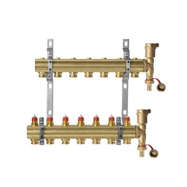 Комплект коллекторов Danfoss FHF-2 set с кронштейнами и воздухоотводчиками, 7 выходов (088U0707) от компании MetSnab - фото 1