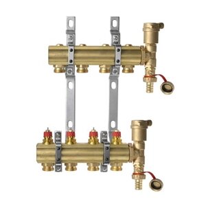 Комплект коллекторов Danfoss FHF-4 set с кронштейнами и воздухоотводчиками, 4 контура от компании MetSnab - фото 1